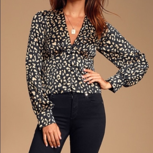 Cambera Black Leopard Print Satin Crop Top - Picture 3 of 6